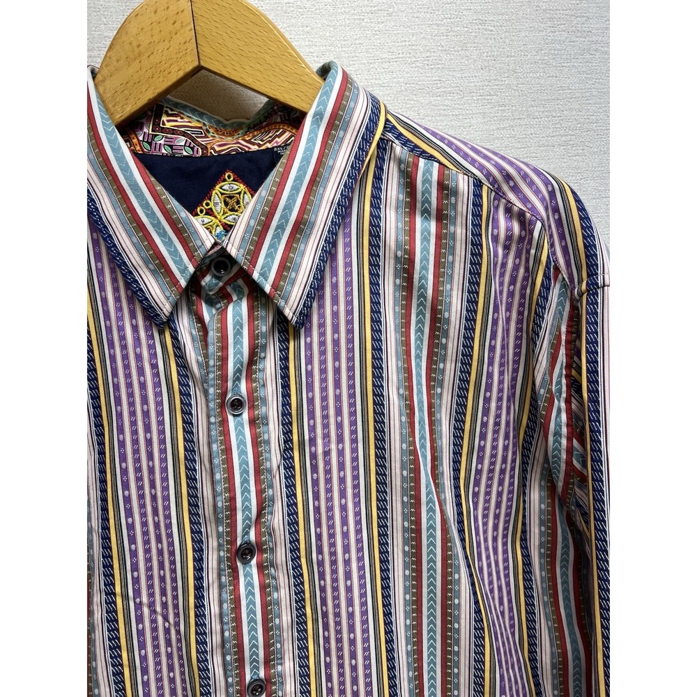 Robert Graham Button Down Shirt Mens 2XL Multicolor Striped Barber Cuff Cotton
